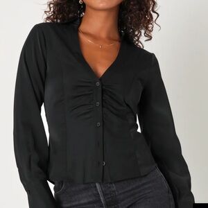 Black satin button up top